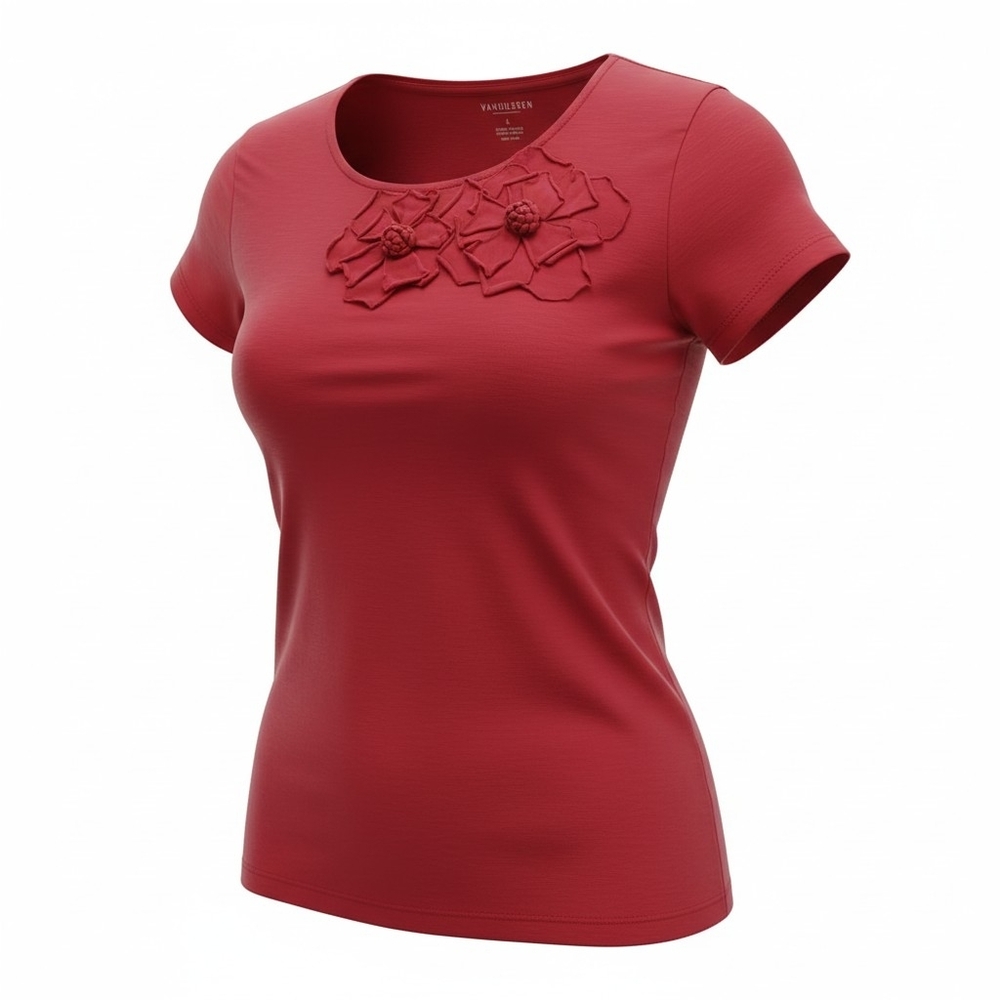 Van Heusen Red Short Sleeve Top with Floral Accents